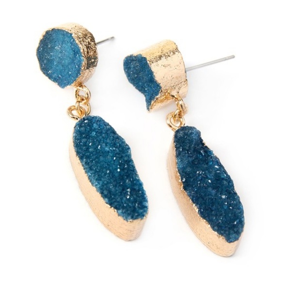 BLUE DRUZY DROP EARRINGS - Picture 2 of 3